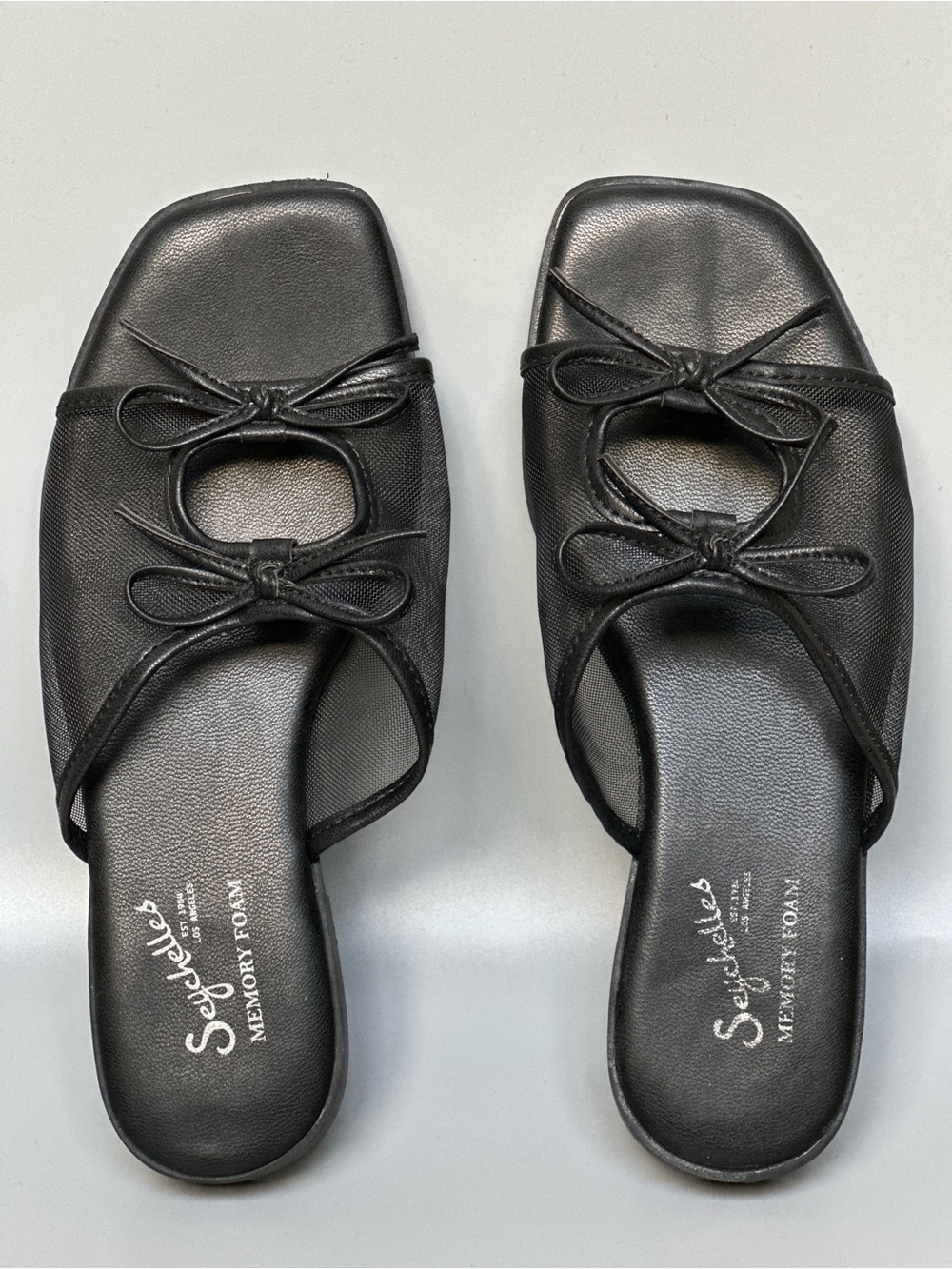 Seychelles Takes Two Mesh Bow Slide Sandals Black Size 6